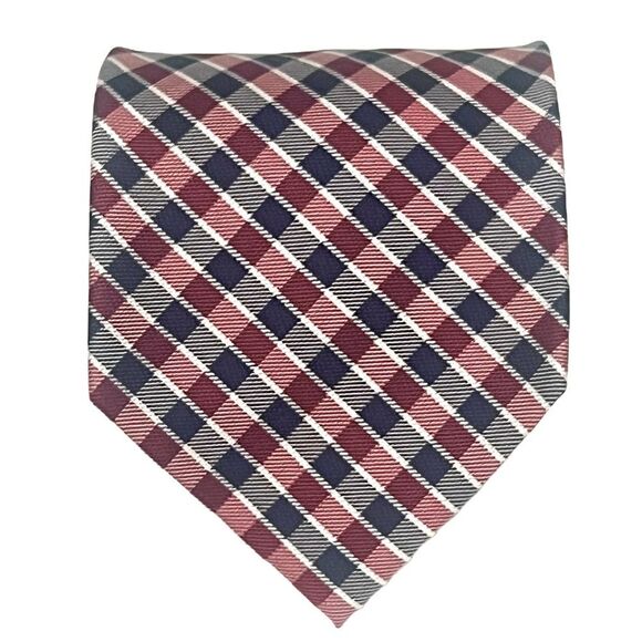 2for25 Nautica Silk Men’s Tie Red Blue Preppy Checks Designer Americana Necktie - Picture 1 of 10
